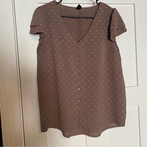 Dusty Purple Swiss Dot Butterfly Sleeve Blouse - Picture 2 of 5